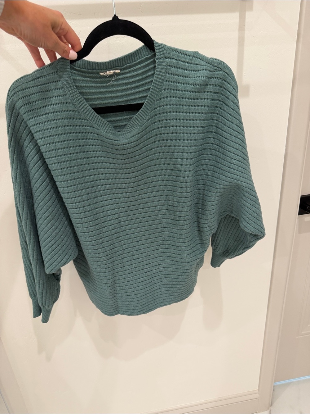 JODIFL Ribbed V-Neck Sweater Top - Teal Green